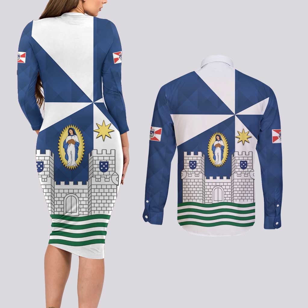 Faro Portugal Couples Matching Long Sleeve Bodycon Dress and Long Sleeve Button Shirt Sporty Style - Wonder Print Shop