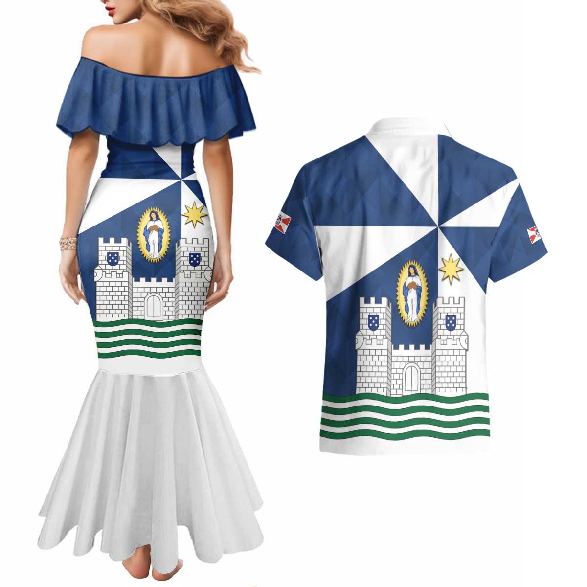 Faro Portugal Couples Matching Mermaid Dress and Hawaiian Shirt Sporty Style - Wonder Print Shop