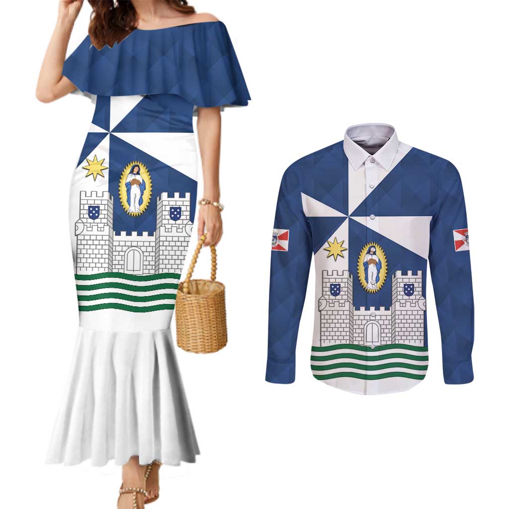 Faro Portugal Couples Matching Mermaid Dress and Long Sleeve Button Shirt Sporty Style - Wonder Print Shop