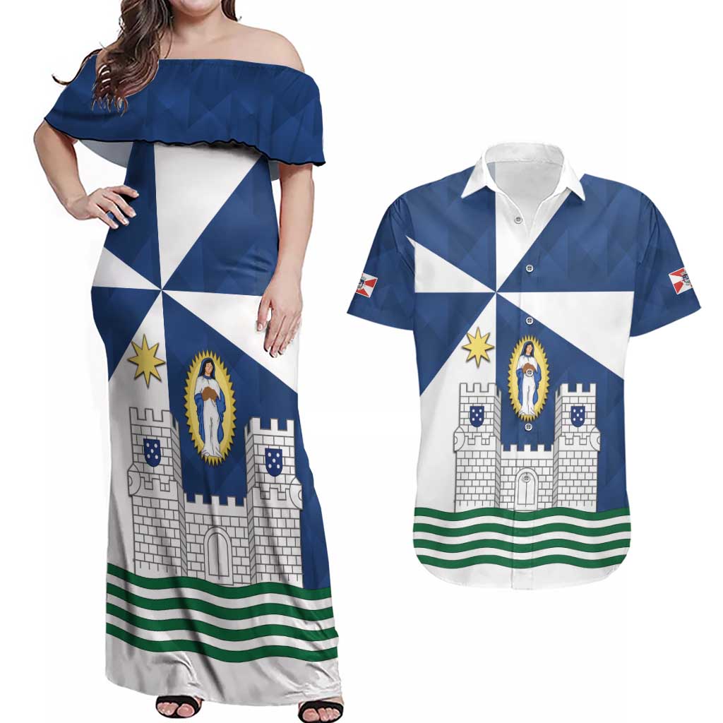 Faro Portugal Couples Matching Off Shoulder Maxi Dress and Hawaiian Shirt Sporty Style - Wonder Print Shop