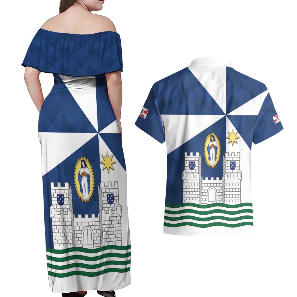 Faro Portugal Couples Matching Off Shoulder Maxi Dress and Hawaiian Shirt Sporty Style - Wonder Print Shop