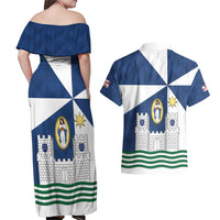 Faro Portugal Couples Matching Off Shoulder Maxi Dress and Hawaiian Shirt Sporty Style - Wonder Print Shop