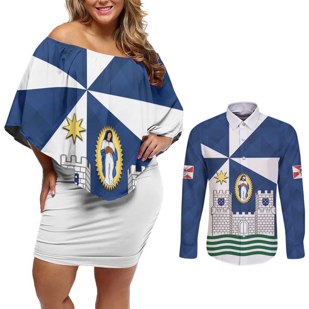 Faro Portugal Couples Matching Off Shoulder Short Dress and Long Sleeve Button Shirt Sporty Style - Wonder Print Shop