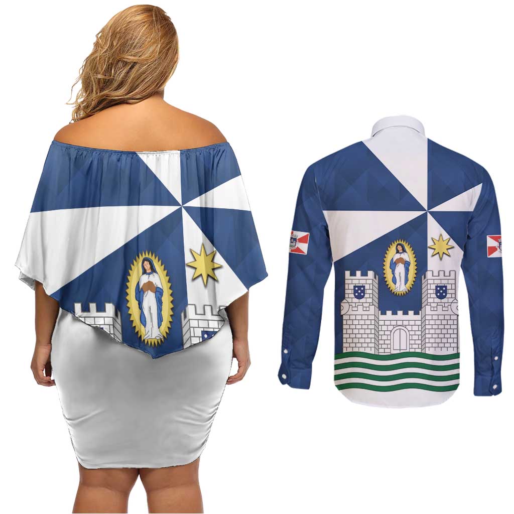 Faro Portugal Couples Matching Off Shoulder Short Dress and Long Sleeve Button Shirt Sporty Style - Wonder Print Shop