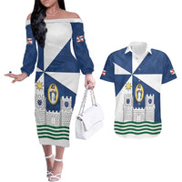 Faro Portugal Couples Matching Off The Shoulder Long Sleeve Dress and Hawaiian Shirt Sporty Style - Wonder Print Shop