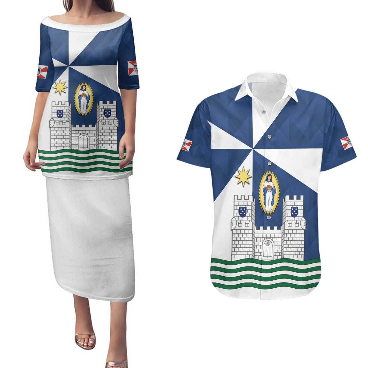 Faro Portugal Couples Matching Puletasi and Hawaiian Shirt Sporty Style - Wonder Print Shop