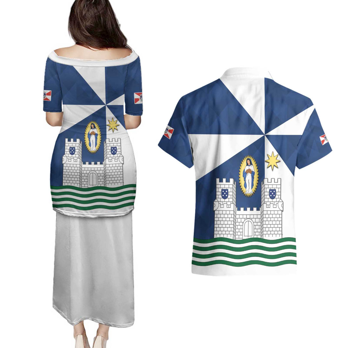 Faro Portugal Couples Matching Puletasi and Hawaiian Shirt Sporty Style - Wonder Print Shop