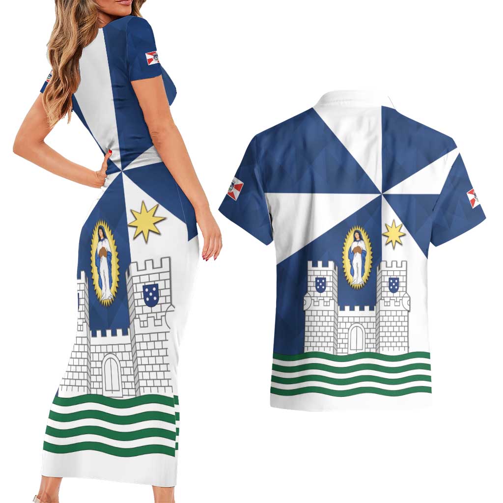 Faro Portugal Couples Matching Short Sleeve Bodycon Dress and Hawaiian Shirt Sporty Style - Wonder Print Shop