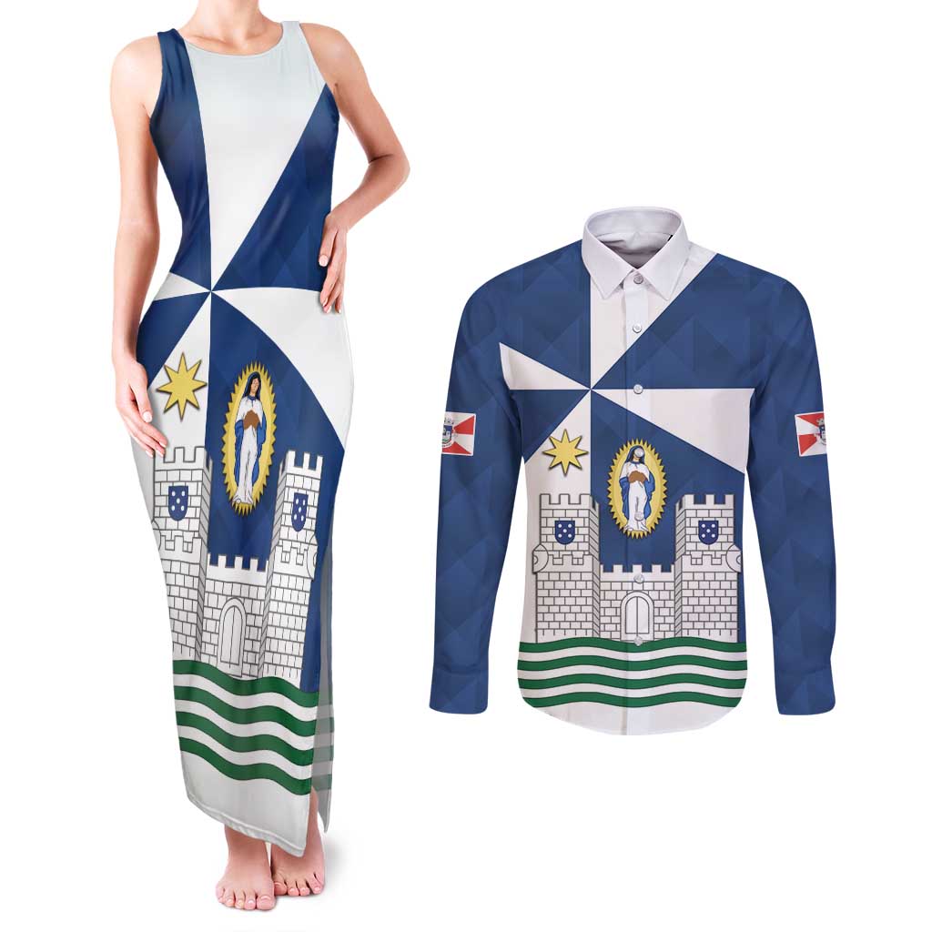Faro Portugal Couples Matching Tank Maxi Dress and Long Sleeve Button Shirt Sporty Style - Wonder Print Shop