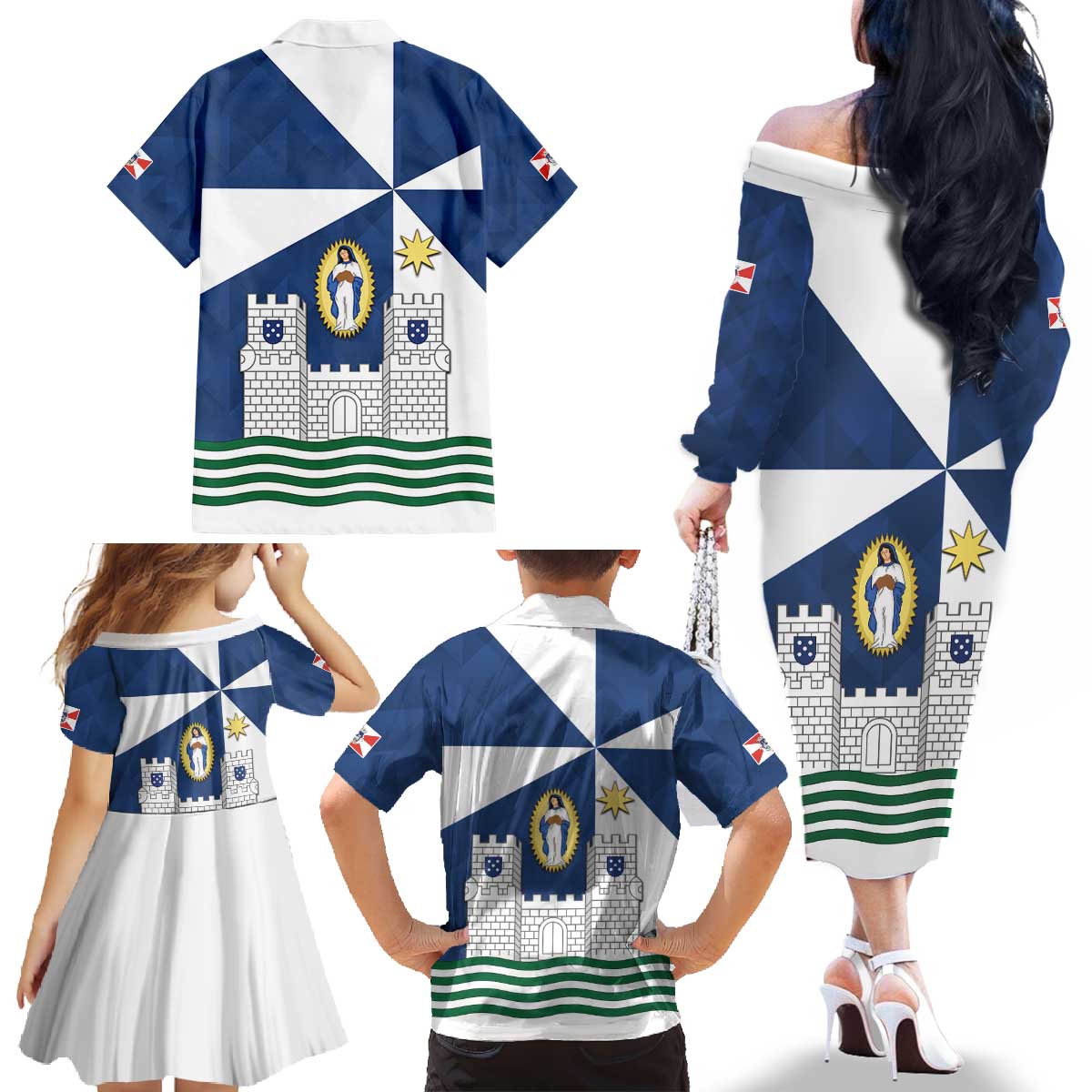 Faro Portugal Family Matching Off The Shoulder Long Sleeve Dress and Hawaiian Shirt Sporty Style - Wonder Print Shop