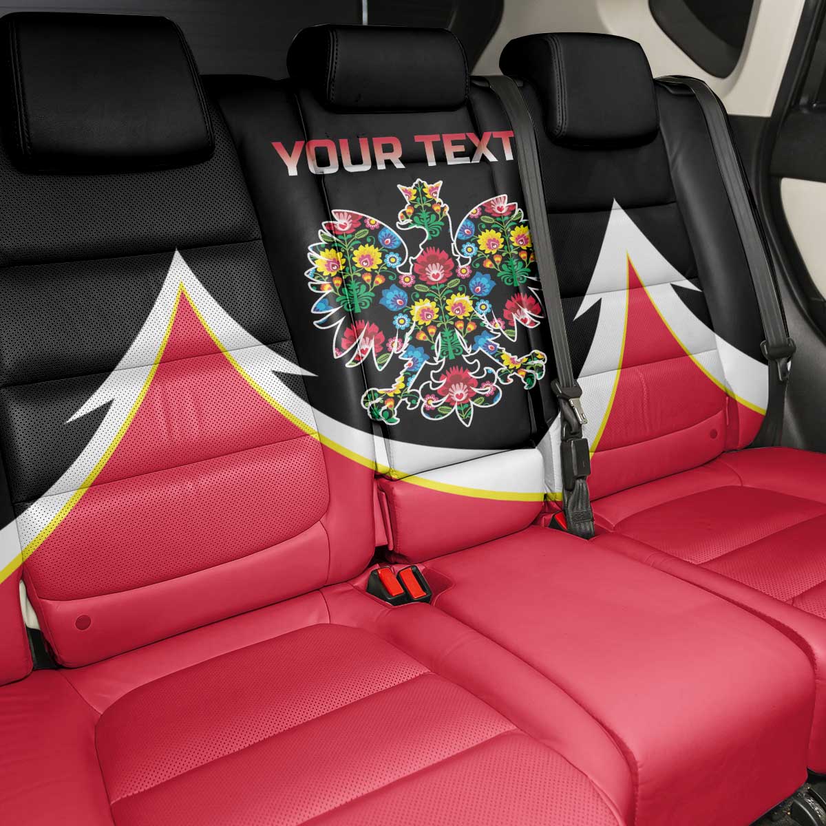 Personalized Poland Wycinanki Eagle Back Car Seat Cover Polish Traditional Floral Folk Pattern - Wonder Print Shop