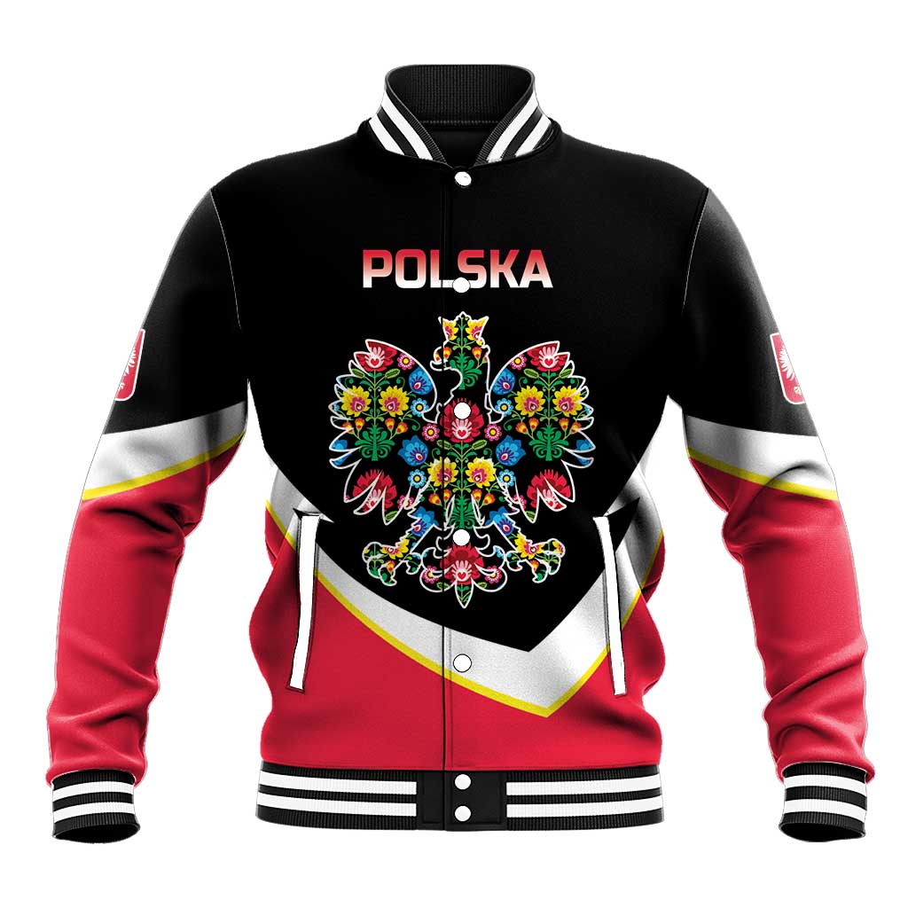 Personalized Poland Wycinanki Eagle Baseball Jacket Polish Traditional Floral Folk Pattern - Wonder Print Shop