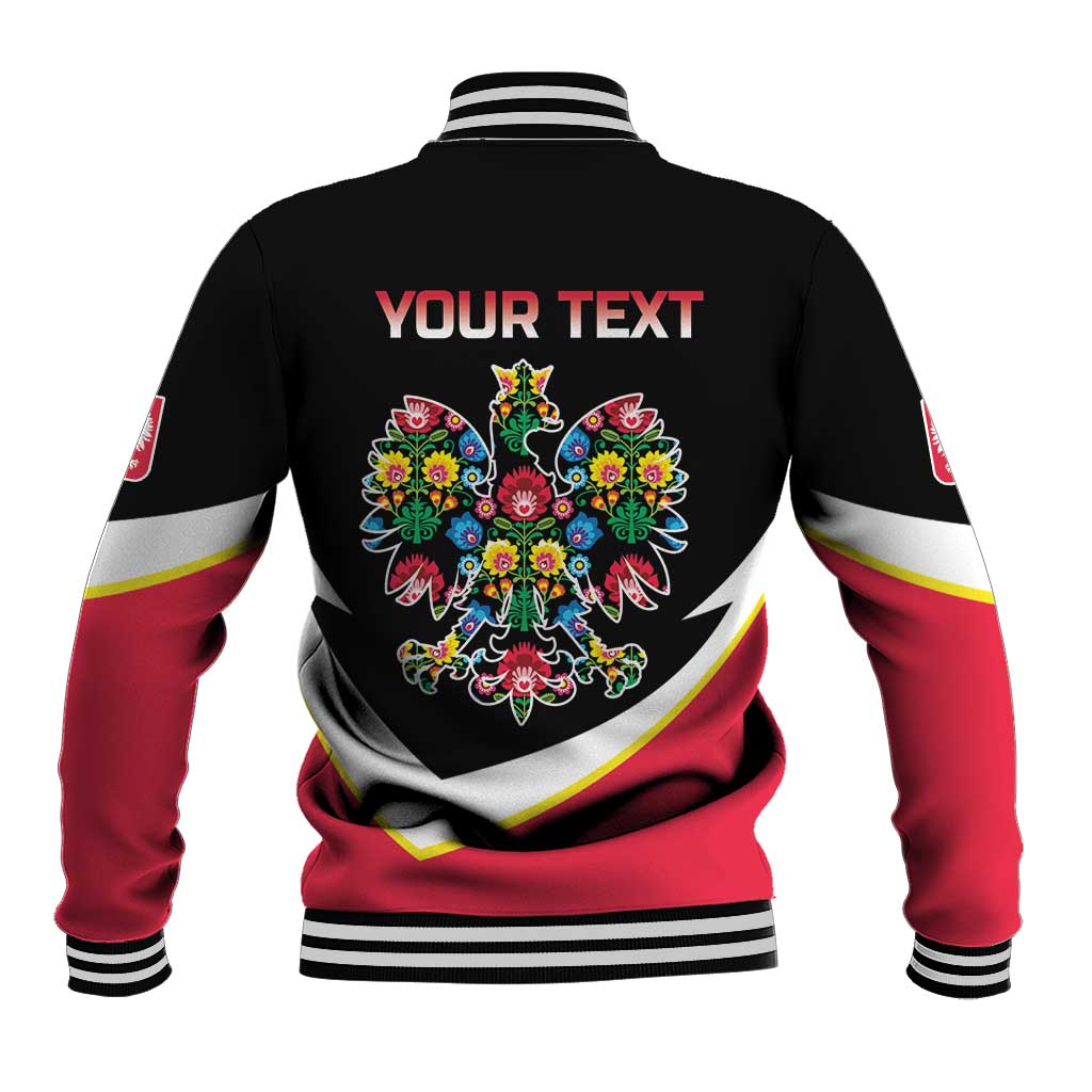 Personalized Poland Wycinanki Eagle Baseball Jacket Polish Traditional Floral Folk Pattern - Wonder Print Shop