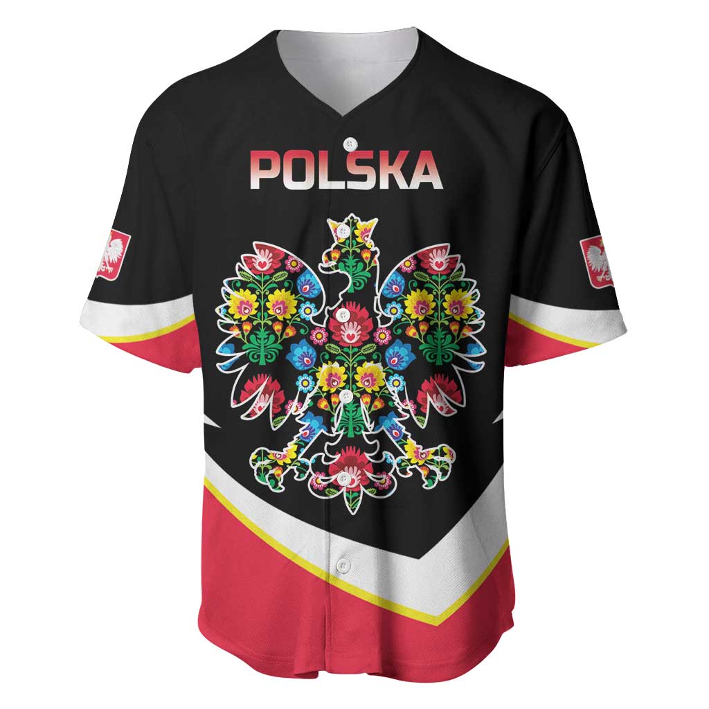 Personalized Poland Wycinanki Eagle Baseball Jersey Polish Traditional Floral Folk Pattern - Wonder Print Shop