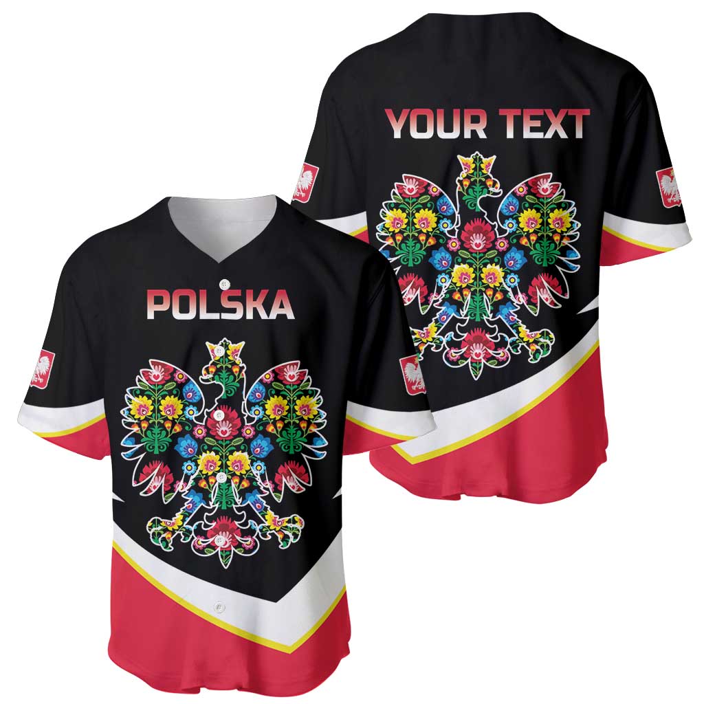 Personalized Poland Wycinanki Eagle Baseball Jersey Polish Traditional Floral Folk Pattern - Wonder Print Shop