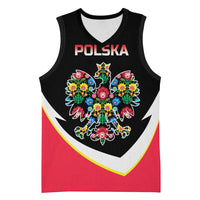 Personalized Poland Wycinanki Eagle Basketball Jersey Polish Traditional Floral Folk Pattern - Wonder Print Shop
