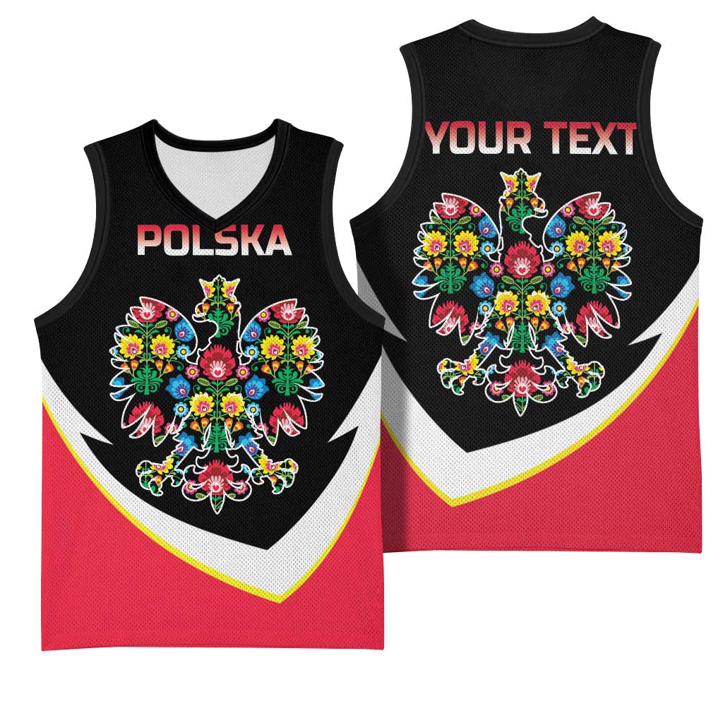 Personalized Poland Wycinanki Eagle Basketball Jersey Polish Traditional Floral Folk Pattern - Wonder Print Shop