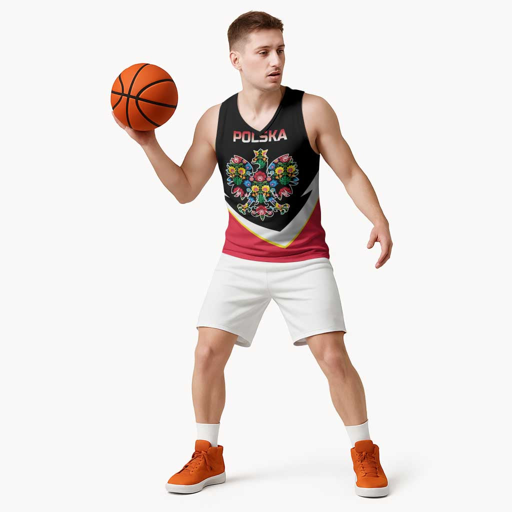 Personalized Poland Wycinanki Eagle Basketball Jersey Polish Traditional Floral Folk Pattern - Wonder Print Shop