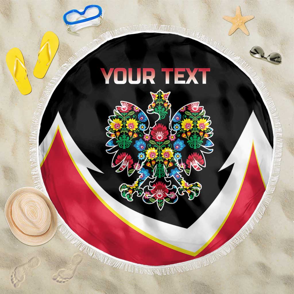 Personalized Poland Wycinanki Eagle Beach Blanket Polish Traditional Floral Folk Pattern - Wonder Print Shop