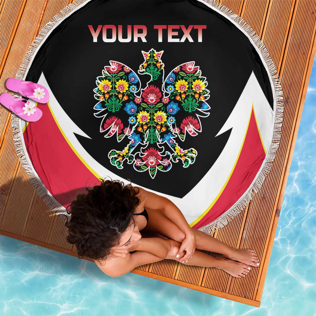 Personalized Poland Wycinanki Eagle Beach Blanket Polish Traditional Floral Folk Pattern - Wonder Print Shop