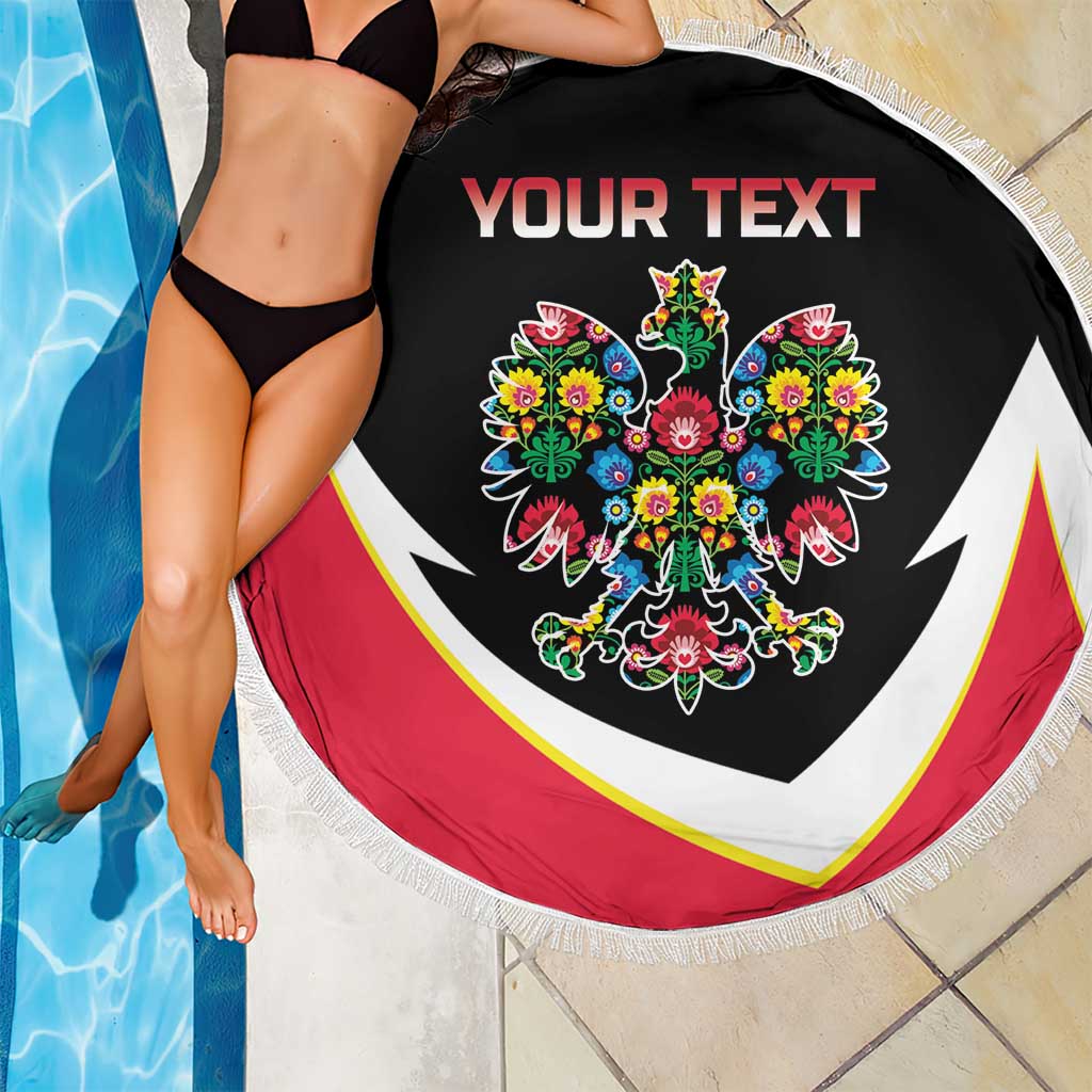 Personalized Poland Wycinanki Eagle Beach Blanket Polish Traditional Floral Folk Pattern - Wonder Print Shop