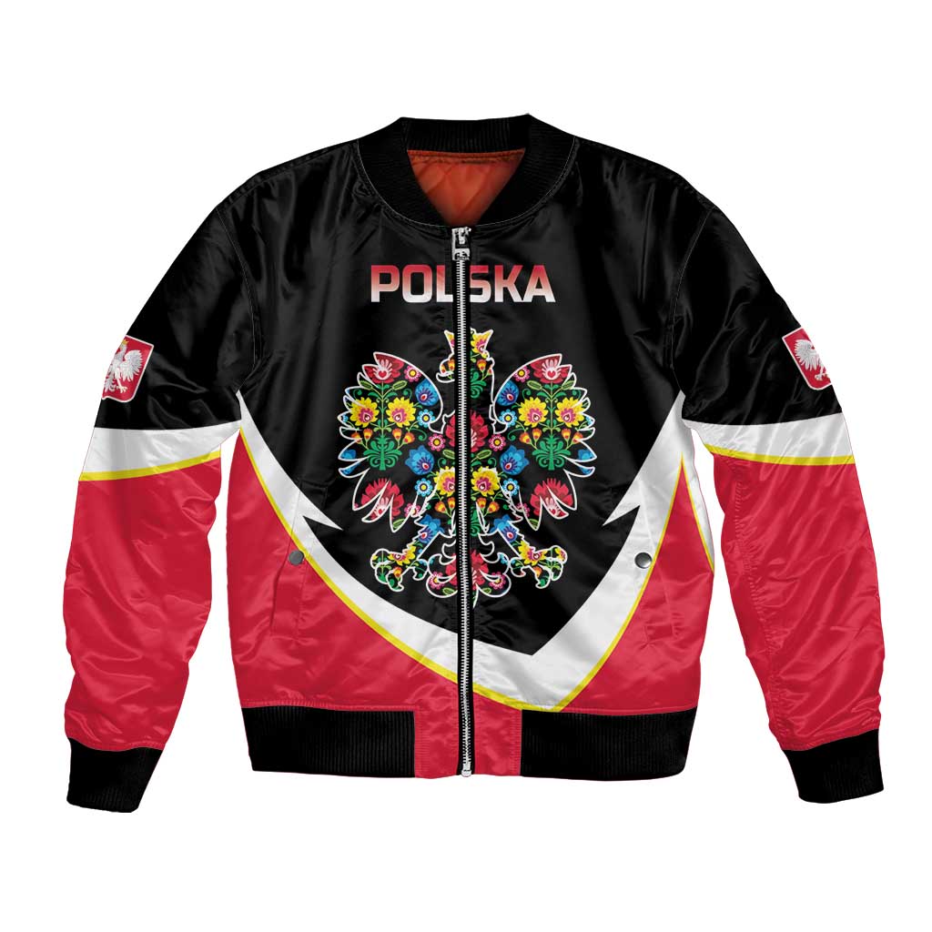 Personalized Poland Wycinanki Eagle Bomber Jacket Polish Traditional Floral Folk Pattern - Wonder Print Shop