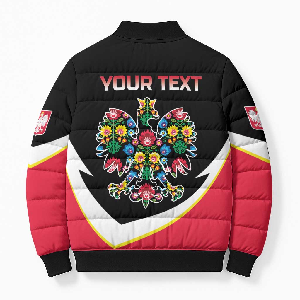 Personalized Poland Wycinanki Eagle Bomber Puffer Jacket Polish Traditional Floral Folk Pattern - Wonder Print Shop