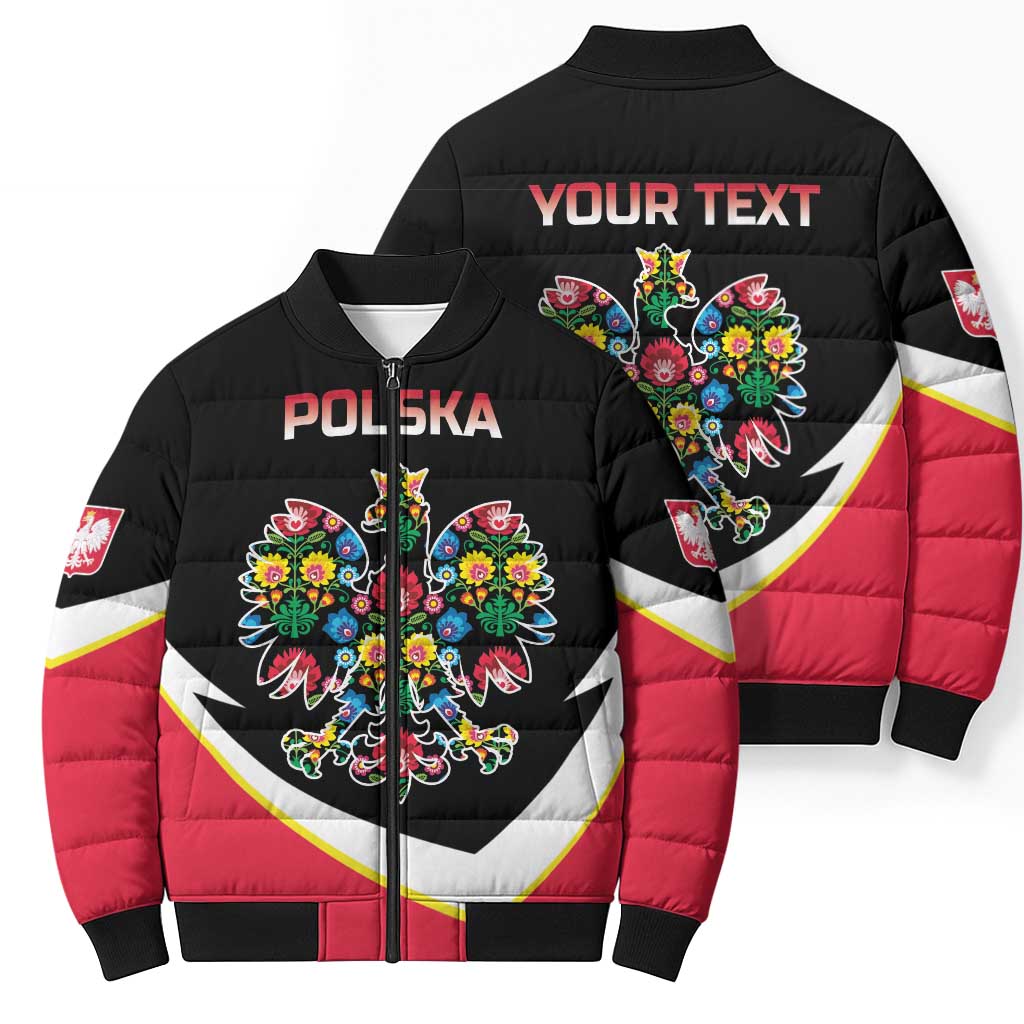 Personalized Poland Wycinanki Eagle Bomber Puffer Jacket Polish Traditional Floral Folk Pattern - Wonder Print Shop