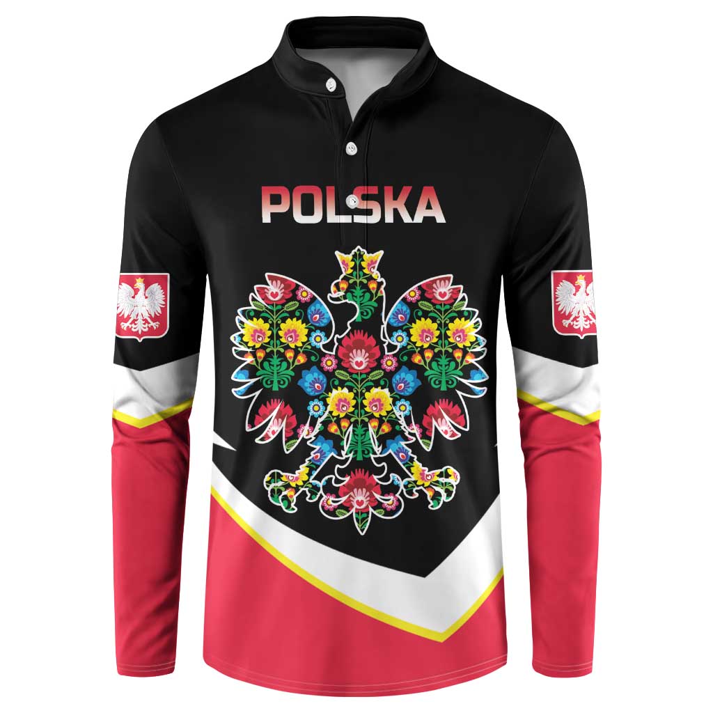 Personalized Poland Wycinanki Eagle Button Sweatshirt Polish Traditional Floral Folk Pattern - Wonder Print Shop