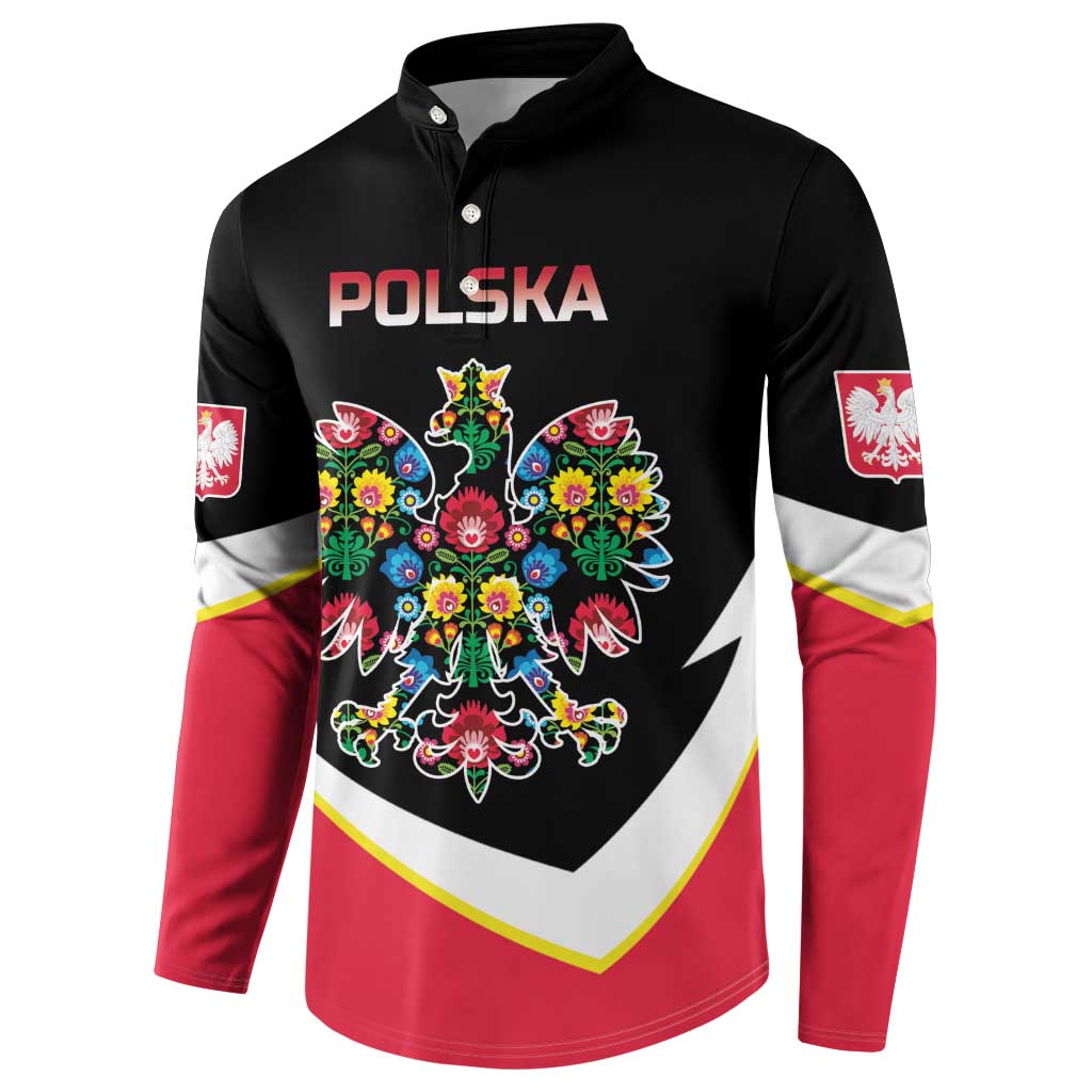 Personalized Poland Wycinanki Eagle Button Sweatshirt Polish Traditional Floral Folk Pattern - Wonder Print Shop