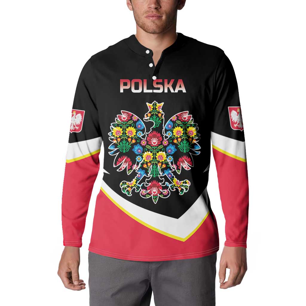 Personalized Poland Wycinanki Eagle Button Sweatshirt Polish Traditional Floral Folk Pattern - Wonder Print Shop