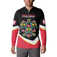 Personalized Poland Wycinanki Eagle Button Sweatshirt Polish Traditional Floral Folk Pattern - Wonder Print Shop