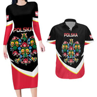 Personalized Poland Wycinanki Eagle Couples Matching Long Sleeve Bodycon Dress and Hawaiian Shirt Polish Traditional Floral Folk Pattern - Wonder Print Shop