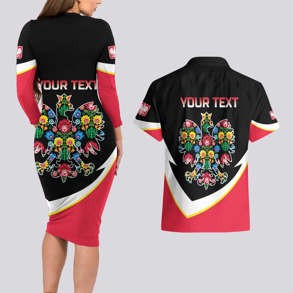 Personalized Poland Wycinanki Eagle Couples Matching Long Sleeve Bodycon Dress and Hawaiian Shirt Polish Traditional Floral Folk Pattern - Wonder Print Shop