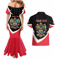 Personalized Poland Wycinanki Eagle Couples Matching Mermaid Dress and Hawaiian Shirt Polish Traditional Floral Folk Pattern - Wonder Print Shop