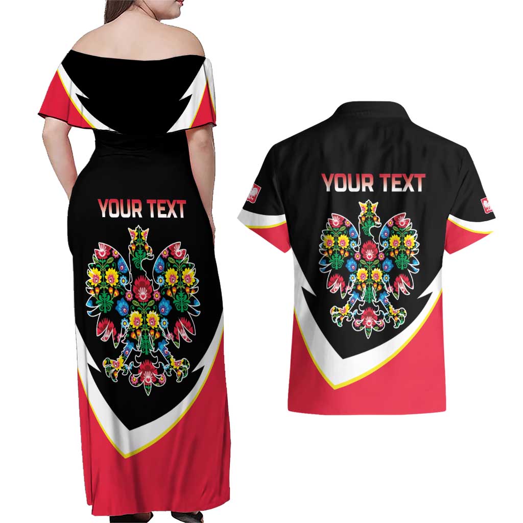 Personalized Poland Wycinanki Eagle Couples Matching Off Shoulder Maxi Dress and Hawaiian Shirt Polish Traditional Floral Folk Pattern - Wonder Print Shop