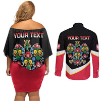 Personalized Poland Wycinanki Eagle Couples Matching Off Shoulder Short Dress and Long Sleeve Button Shirt Polish Traditional Floral Folk Pattern - Wonder Print Shop