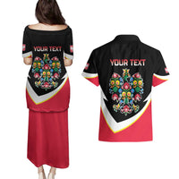 Personalized Poland Wycinanki Eagle Couples Matching Puletasi and Hawaiian Shirt Polish Traditional Floral Folk Pattern - Wonder Print Shop