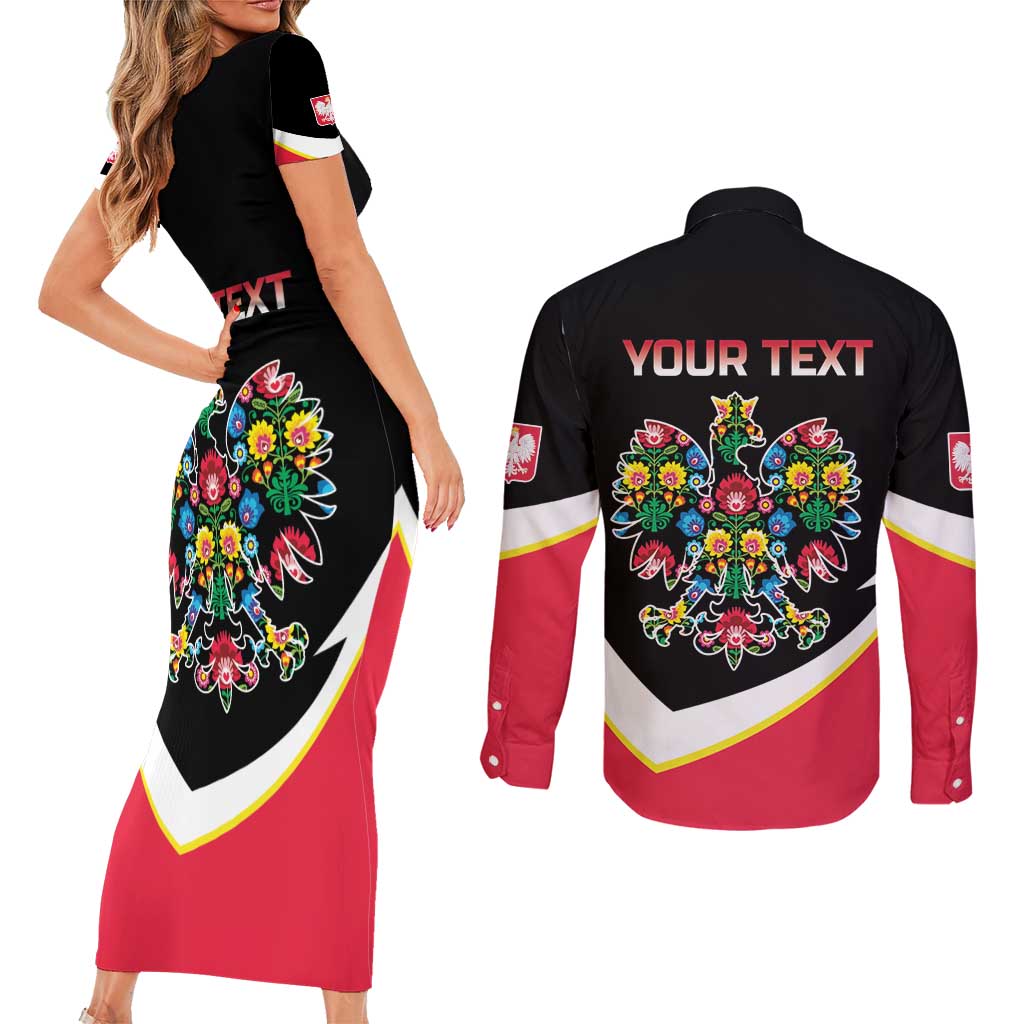 Personalized Poland Wycinanki Eagle Couples Matching Short Sleeve Bodycon Dress and Long Sleeve Button Shirt Polish Traditional Floral Folk Pattern - Wonder Print Shop