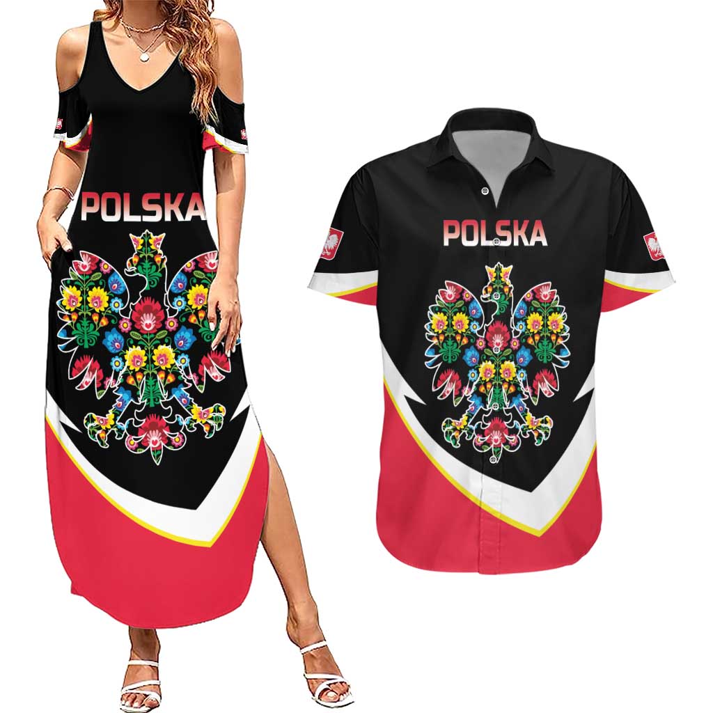 Personalized Poland Wycinanki Eagle Couples Matching Summer Maxi Dress and Hawaiian Shirt Polish Traditional Floral Folk Pattern - Wonder Print Shop