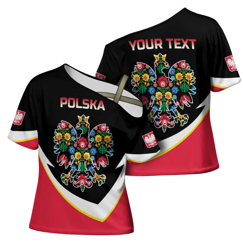 Personalized Poland Wycinanki Eagle Cross Shoulder Shirt Polish Traditional Floral Folk Pattern - Wonder Print Shop