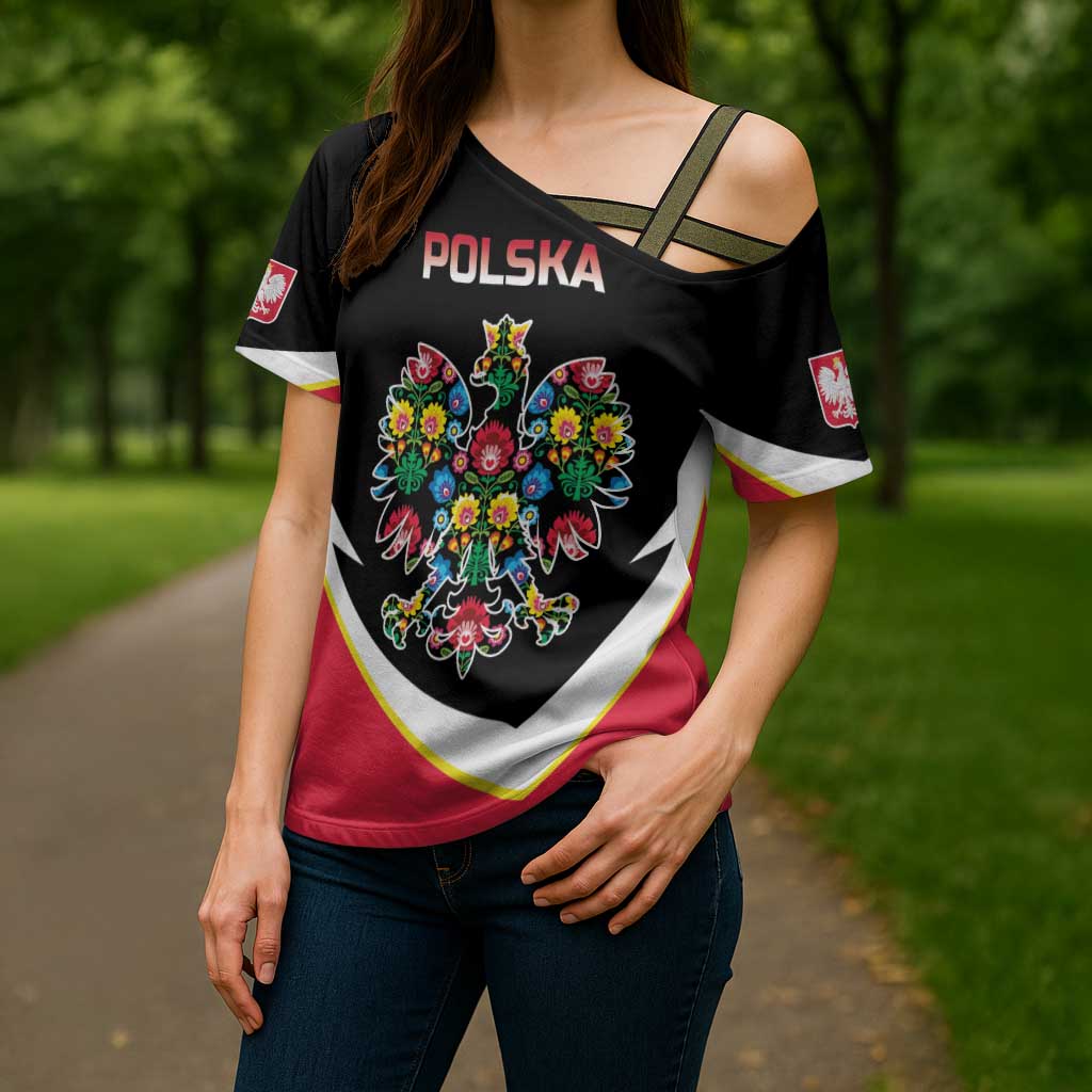 Personalized Poland Wycinanki Eagle Cross Shoulder Shirt Polish Traditional Floral Folk Pattern - Wonder Print Shop