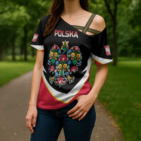 Personalized Poland Wycinanki Eagle Cross Shoulder Shirt Polish Traditional Floral Folk Pattern - Wonder Print Shop