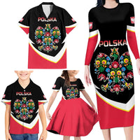 Personalized Poland Wycinanki Eagle Family Matching Long Sleeve Bodycon Dress and Hawaiian Shirt Polish Traditional Floral Folk Pattern - Wonder Print Shop