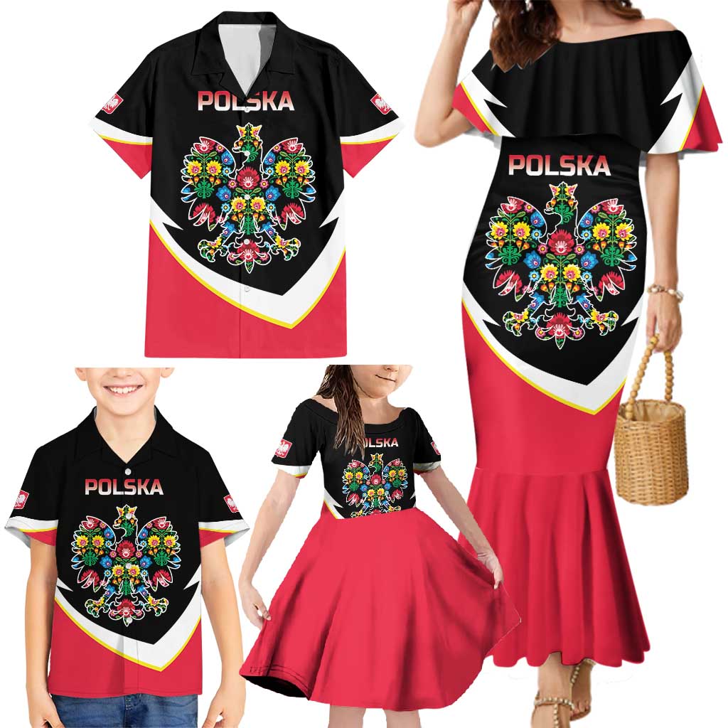 Personalized Poland Wycinanki Eagle Family Matching Mermaid Dress and Hawaiian Shirt Polish Traditional Floral Folk Pattern - Wonder Print Shop