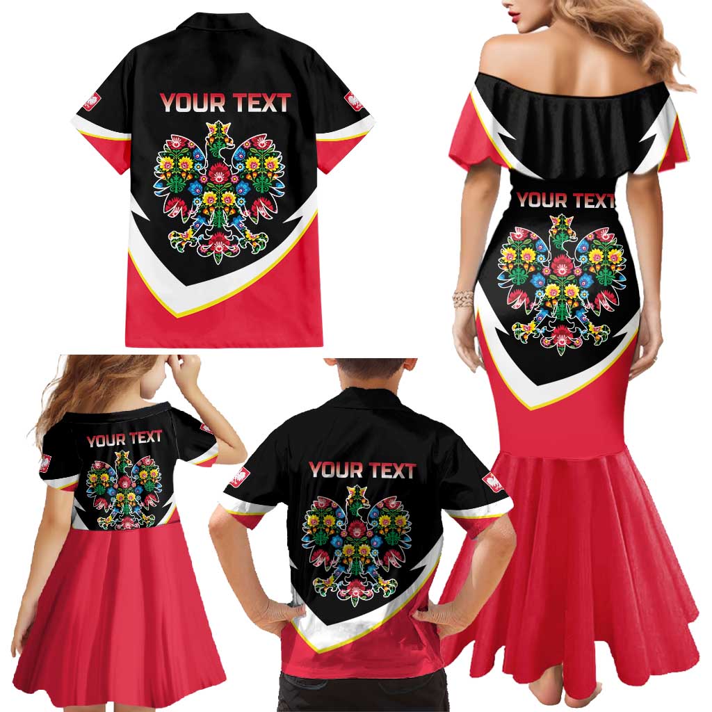 Personalized Poland Wycinanki Eagle Family Matching Mermaid Dress and Hawaiian Shirt Polish Traditional Floral Folk Pattern - Wonder Print Shop