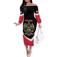Personalized Poland Wycinanki Eagle Family Matching Off The Shoulder Long Sleeve Dress and Hawaiian Shirt Polish Traditional Floral Folk Pattern - Wonder Print Shop