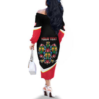 Personalized Poland Wycinanki Eagle Family Matching Off The Shoulder Long Sleeve Dress and Hawaiian Shirt Polish Traditional Floral Folk Pattern - Wonder Print Shop