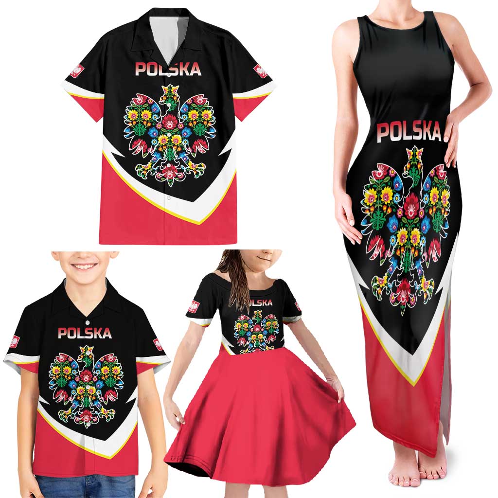 Personalized Poland Wycinanki Eagle Family Matching Tank Maxi Dress and Hawaiian Shirt Polish Traditional Floral Folk Pattern - Wonder Print Shop