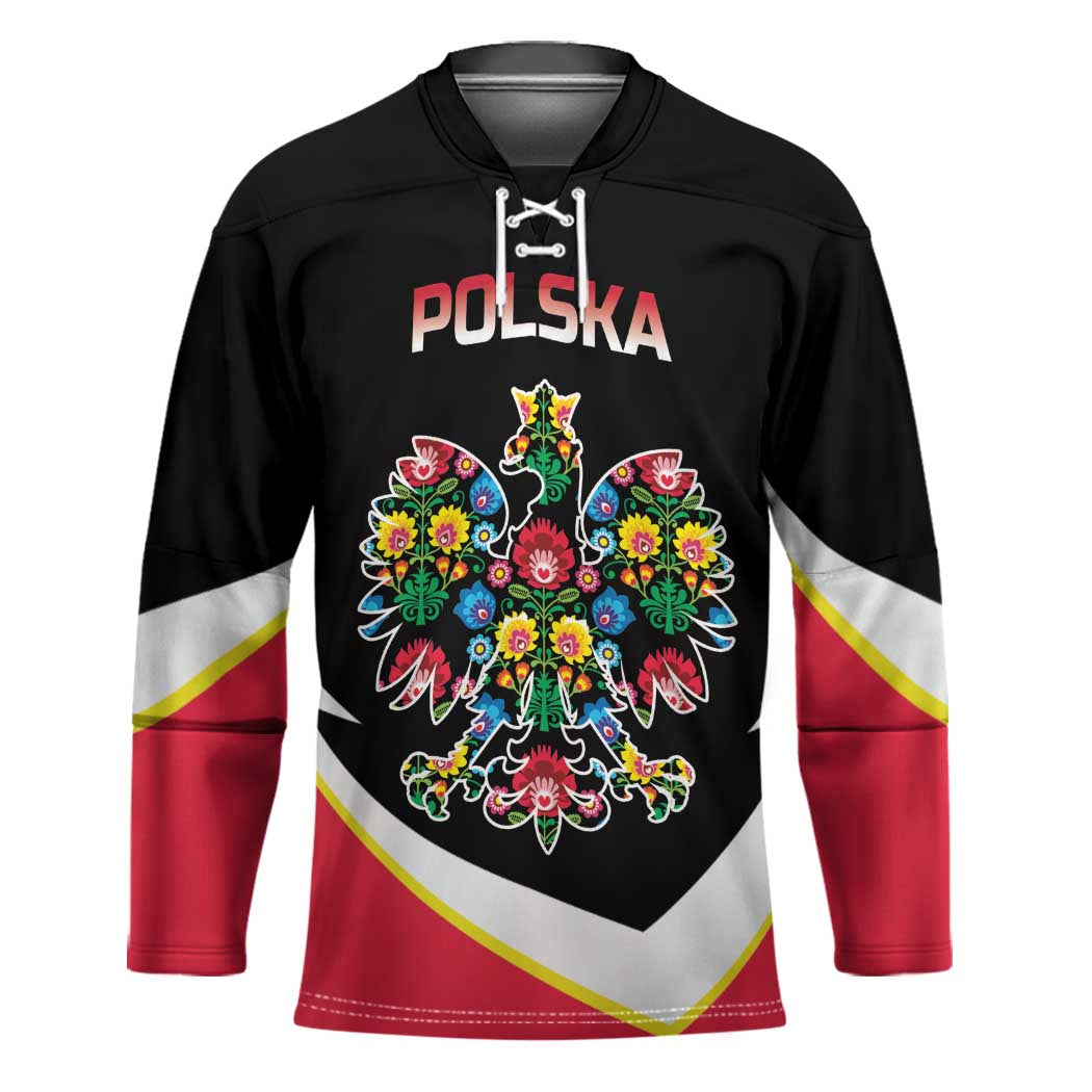 Personalized Poland Wycinanki Eagle Hockey Jersey Polish Traditional Floral Folk Pattern - Wonder Print Shop